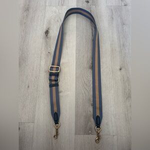 Adjustable Navy and Tan Stripe Crossbody Strap with Gold Hardware